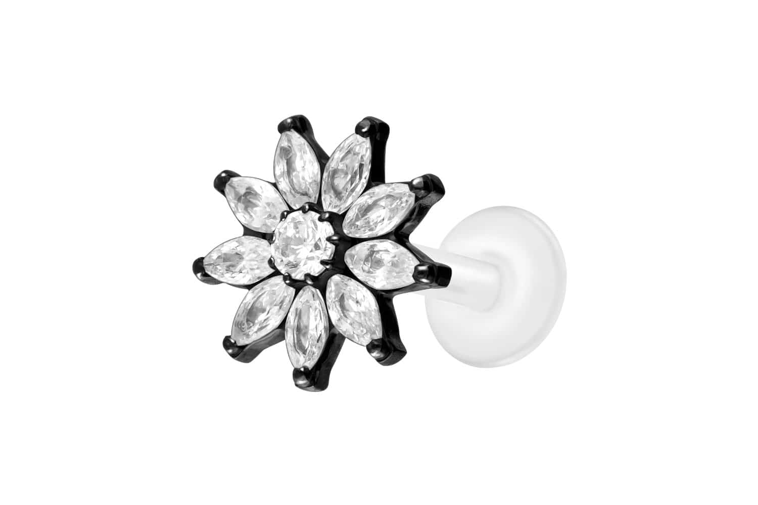 PTFE Labret Piercing mit Innengewinde + Titan-Aufsatz KRISTALLBLUME